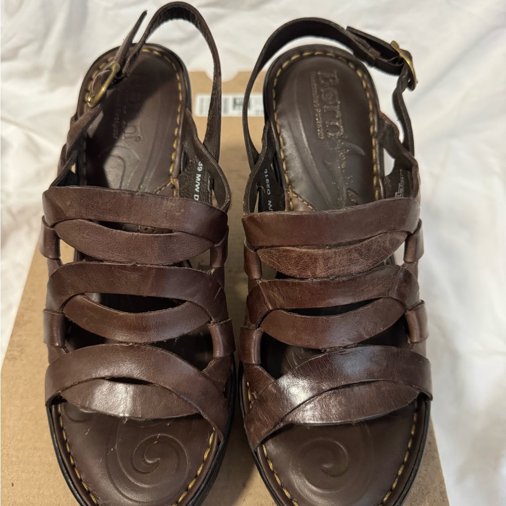 Born Brown Leather Wedge Sandals